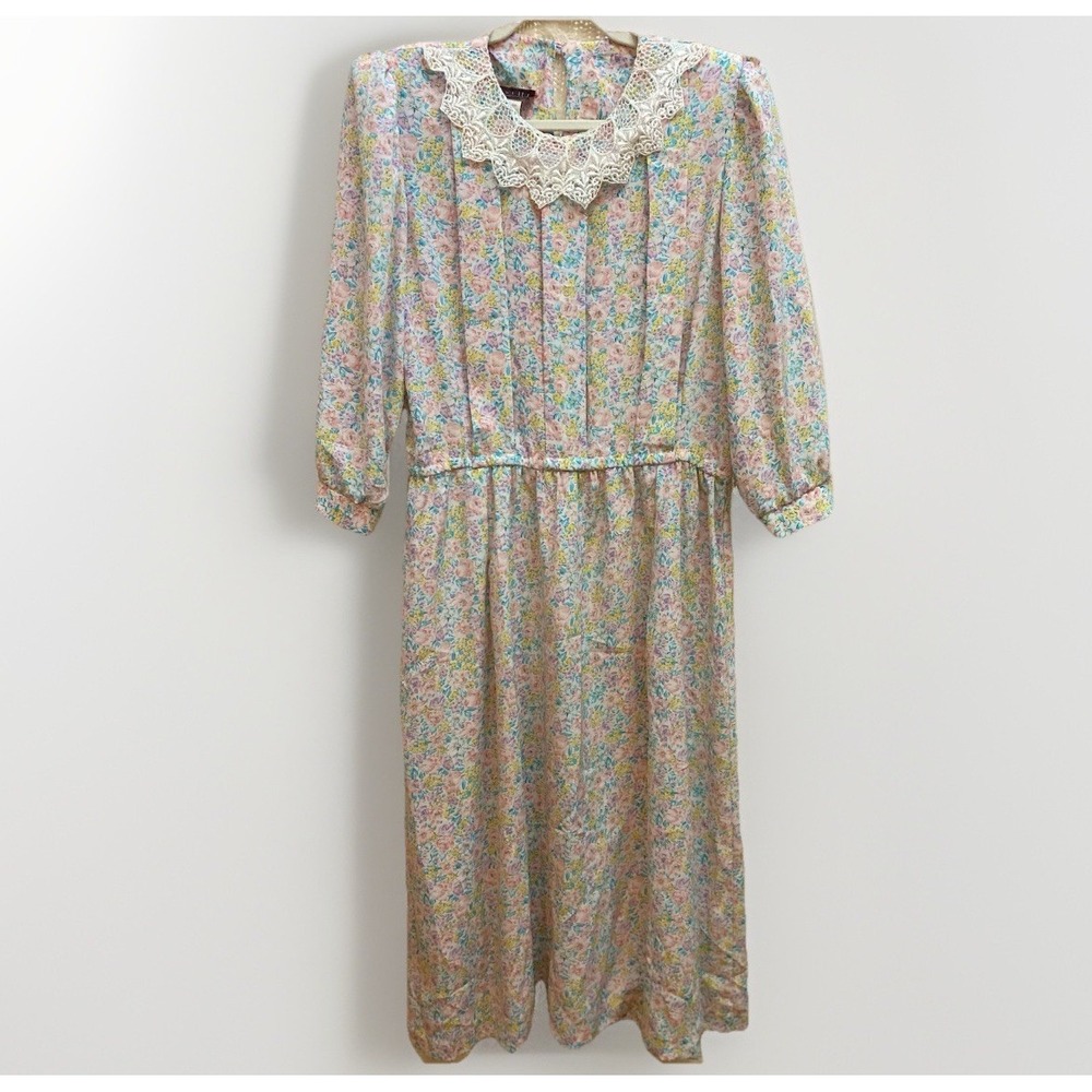 Lisa II Vintage 90's Floral Dress Cottagecore Midi 8 Twee Prairie Coquette - Picture 3 of 13